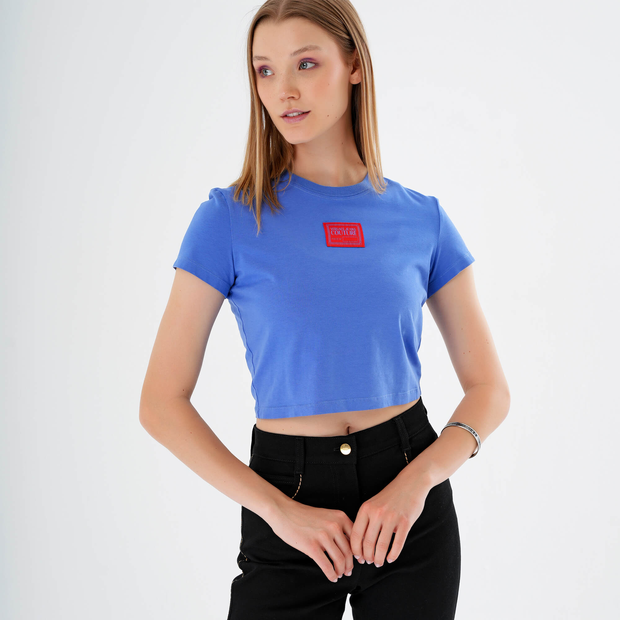 Versace - Blue VJC Logo Crop Tshirt L